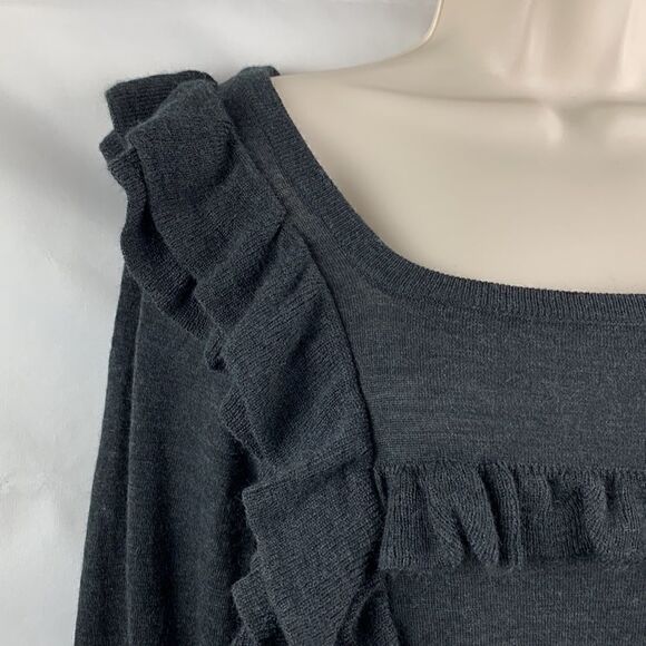 Anthropology Moth Gray ruffled square neck wool blend long sleeve sweater - Picture 5 of 12